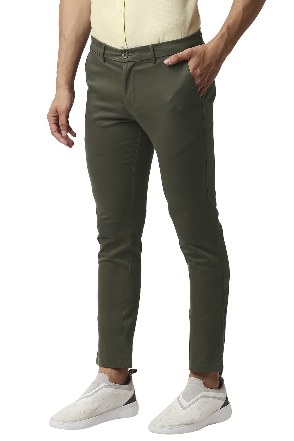 BASICS TAPERED FIT COTTON STRETCH TROUSERS