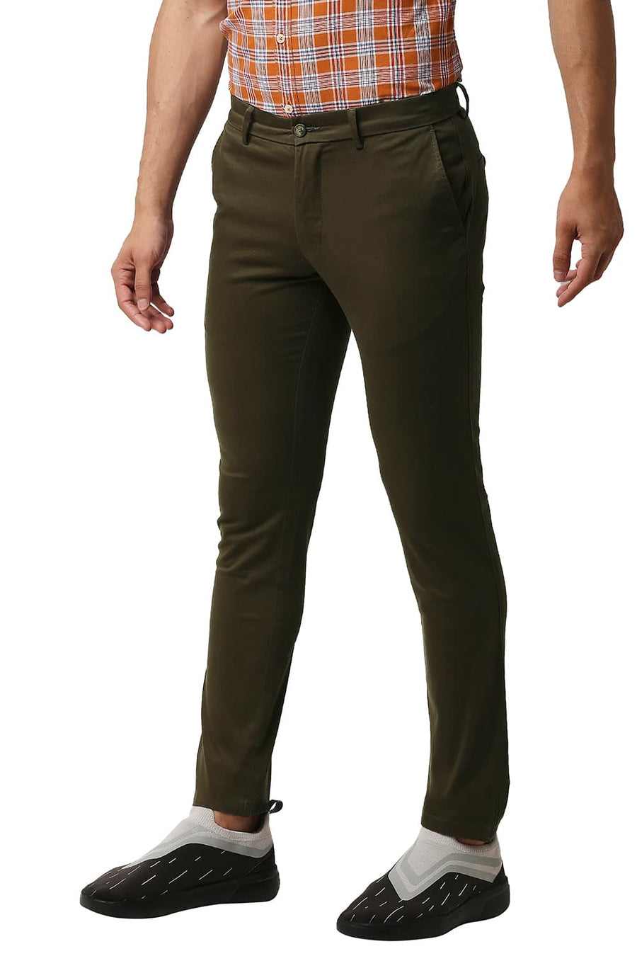 BASICS TAPERED FIT DEMILASSE BROWN COTTON STRETCH TROUSERS