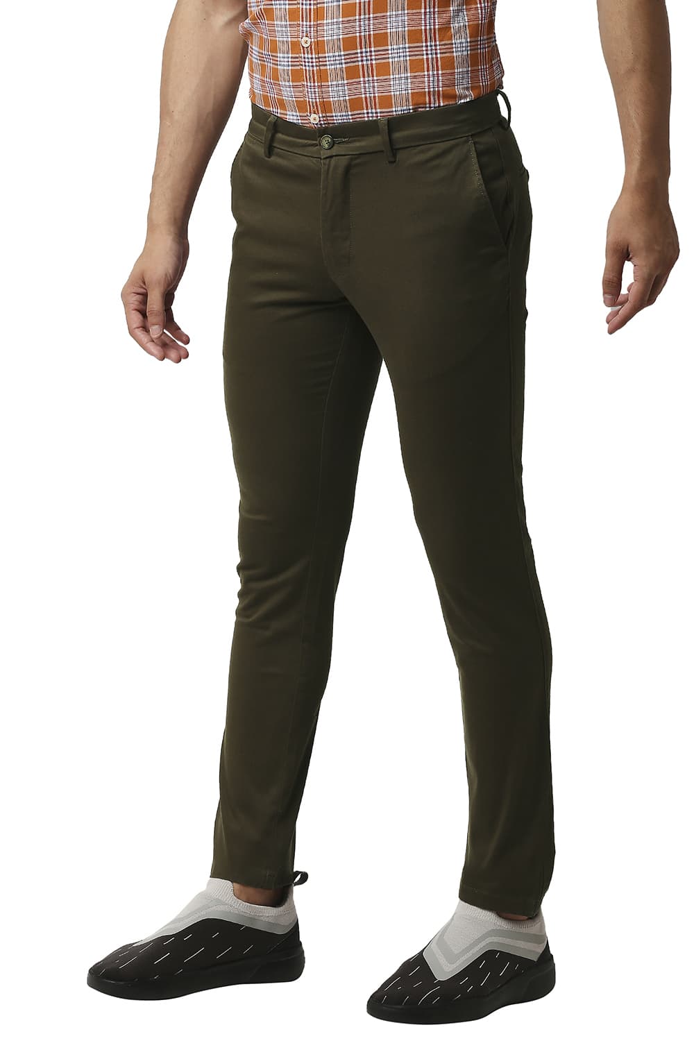 BASICS TAPERED FIT COTTON STRETCH TROUSERS