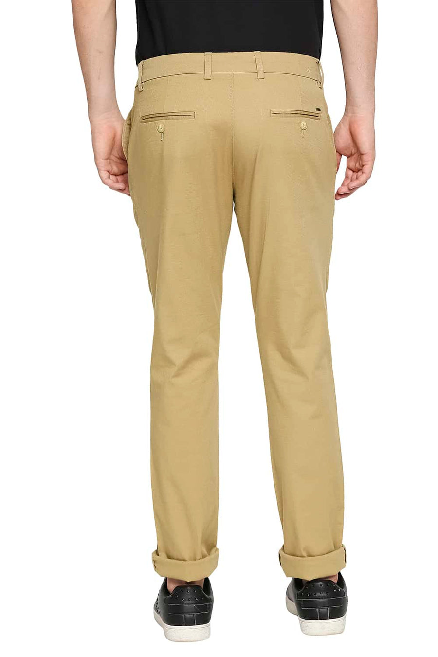 BASICS TAPERED FIT ANTELOPE KHAKI STRETCH TROUSERS