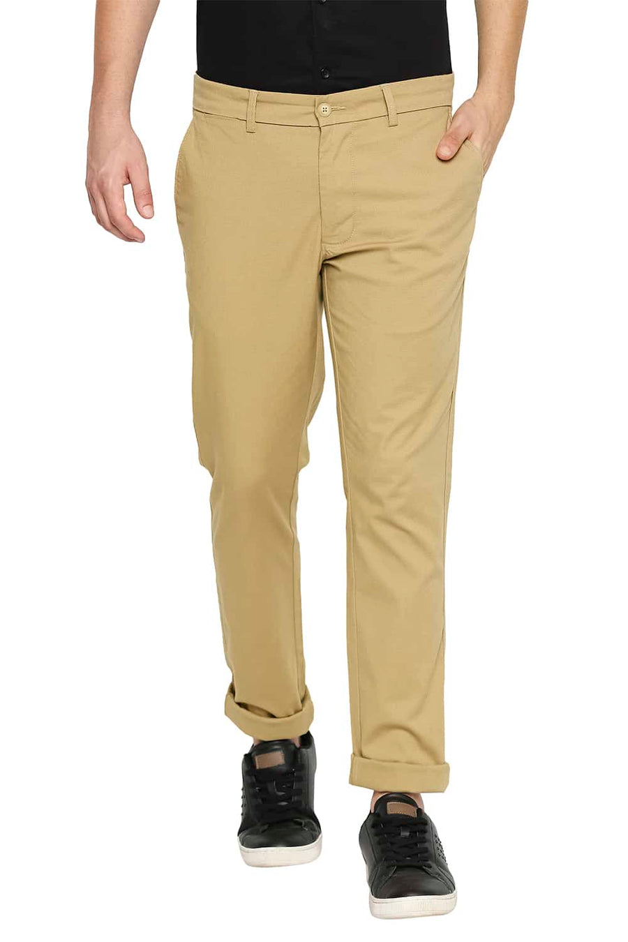 BASICS TAPERED FIT ANTELOPE KHAKI STRETCH TROUSERS