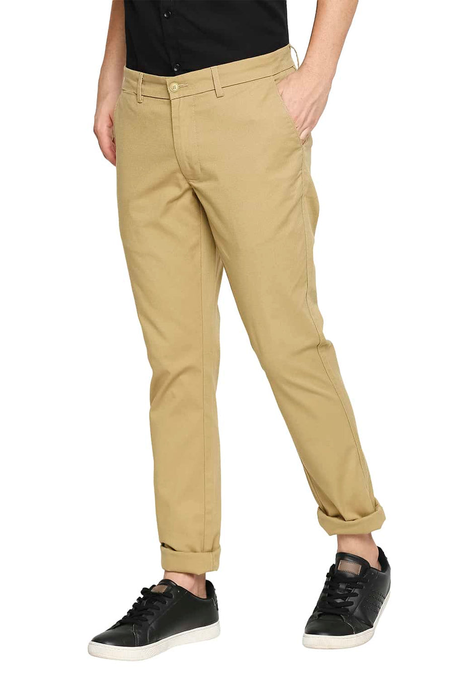 BASICS TAPERED FIT ANTELOPE KHAKI STRETCH TROUSERS