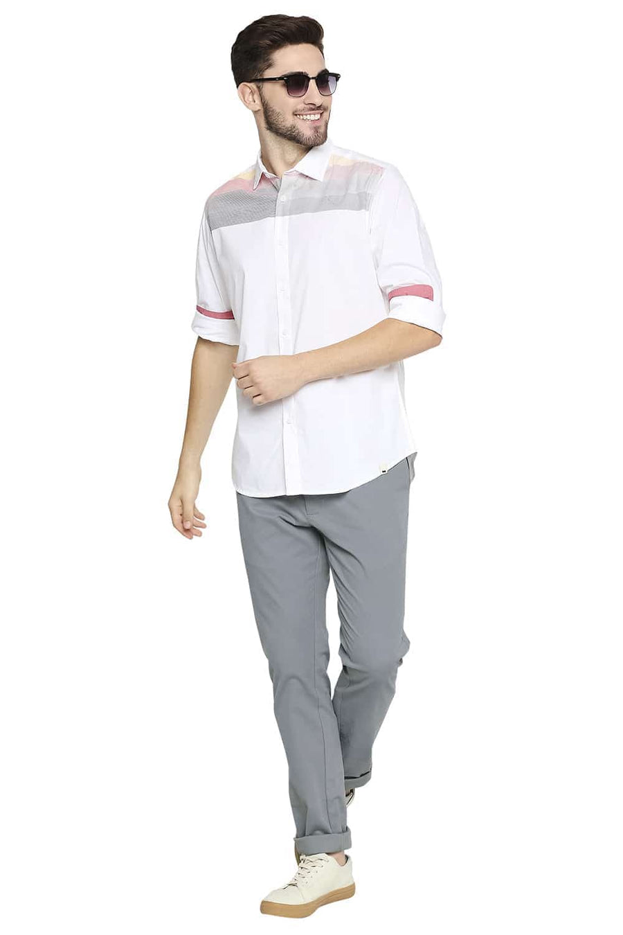 BASICS TAPERED FIT LIMESTONE GREY STRETCH TROUSERS