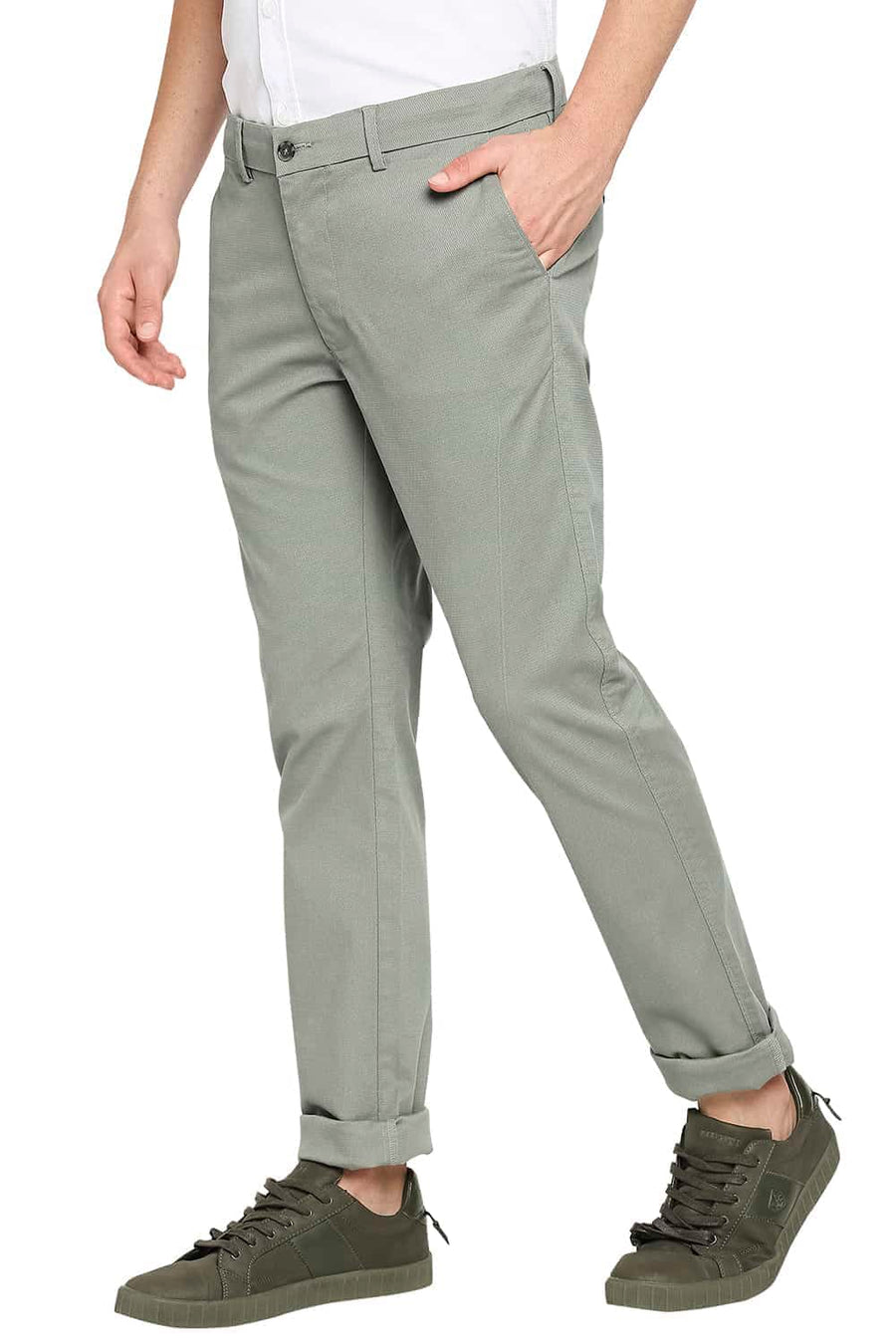 BASICS TAPERED FIT OLIVINE OLIVE STRETCH TROUSERS