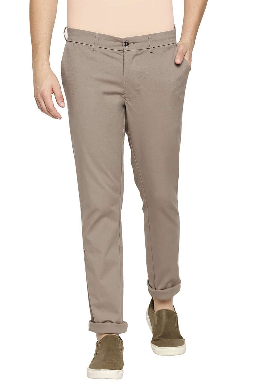 BASICS TAPERED FIT TRAVERTINE BROWN STRETCH TROUSERS