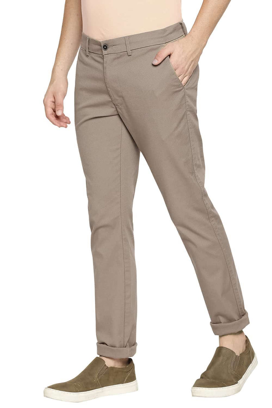 BASICS TAPERED FIT TRAVERTINE BROWN STRETCH TROUSERS