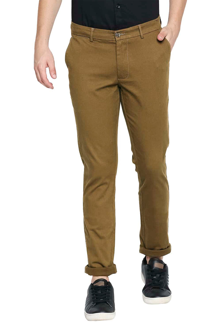 BASICS TAPERED FIT SEPIA KHAKI STRETCH TROUSERS