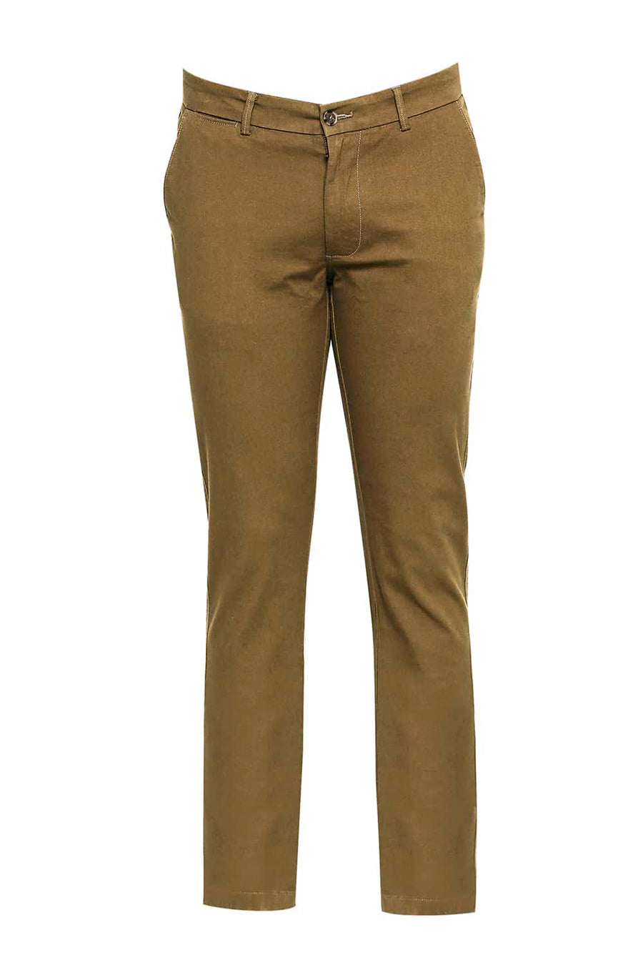 BASICS TAPERED FIT SEPIA KHAKI STRETCH TROUSERS