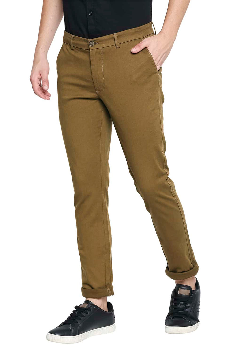 BASICS TAPERED FIT SEPIA KHAKI STRETCH TROUSERS