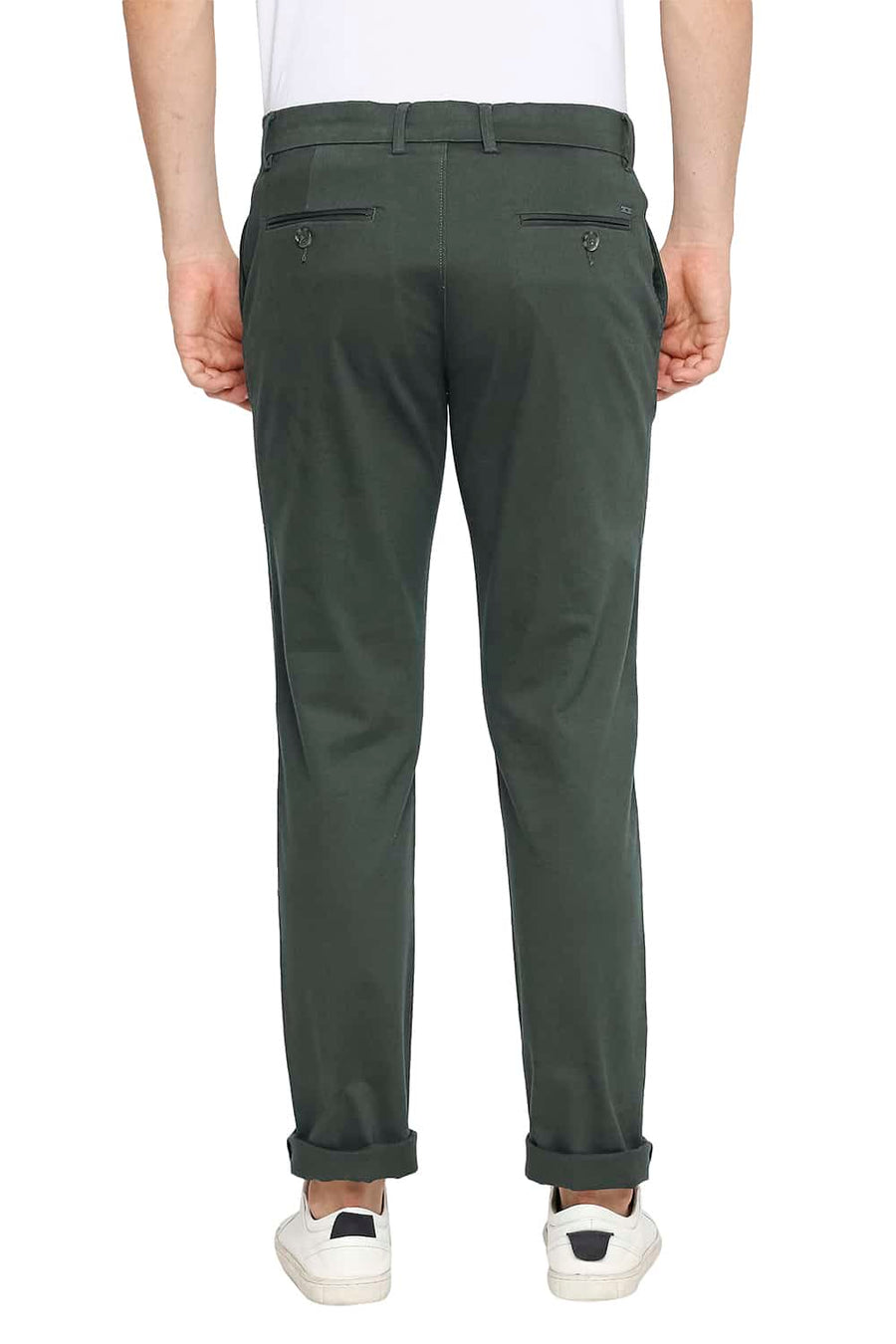 BASICS TAPERED FIT ROSIN OLIVE STRETCH TROUSERS