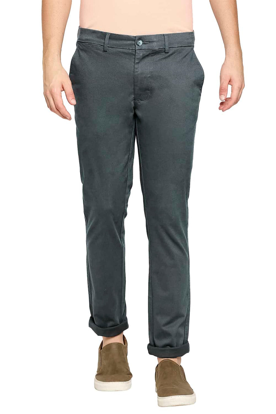 BASICS TAPERED FIT BALSAM GREY STRETCH TROUSERS