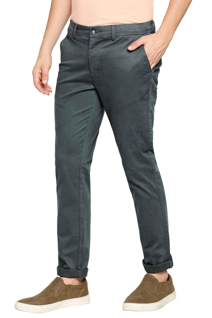 BASICS TAPERED FIT BALSAM GREY STRETCH TROUSERS