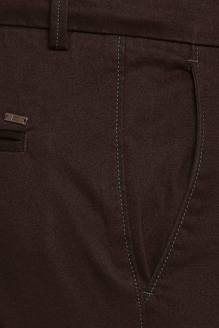 BASICS TAPERED FIT DEMITASSE BROWN STRETCH TROUSERS