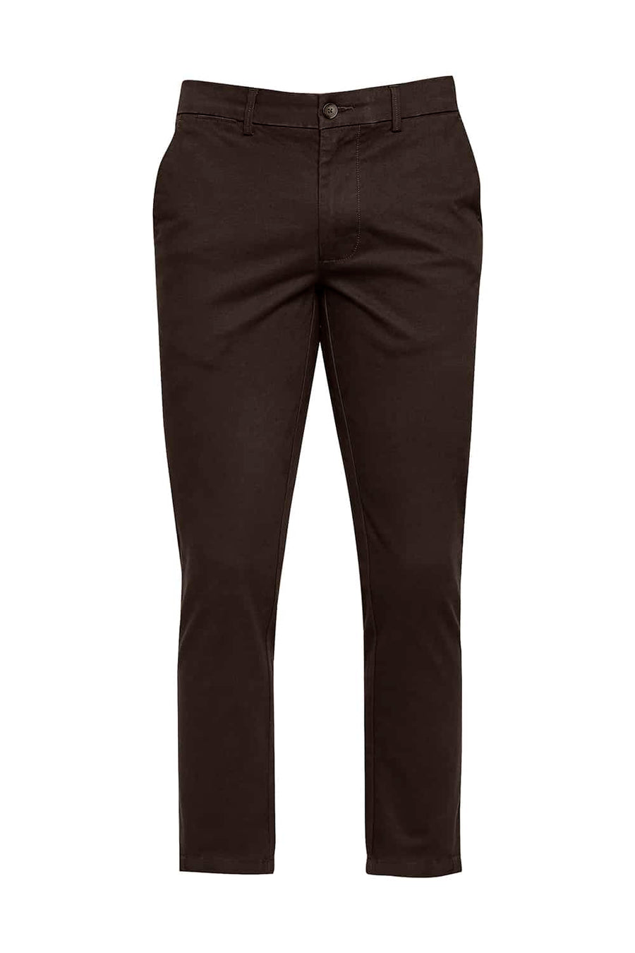 BASICS TAPERED FIT DEMITASSE BROWN STRETCH TROUSERS