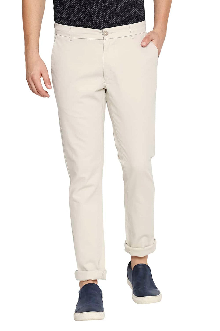 BASICS TAPERED FIT TURTLE DOVE BEIGE STRETCH TROUSERS