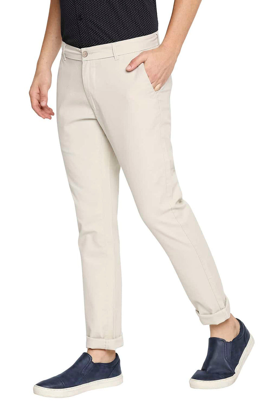 BASICS TAPERED FIT TURTLE DOVE BEIGE STRETCH TROUSERS