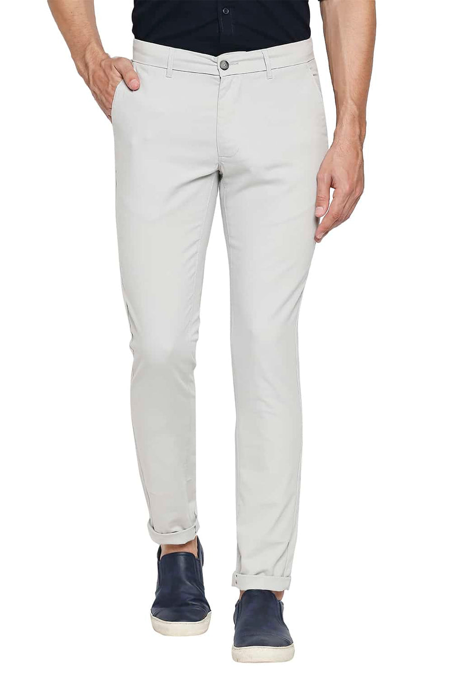 BASICS TAPERED FIT DAWN GREY STRETCH TROUSERS