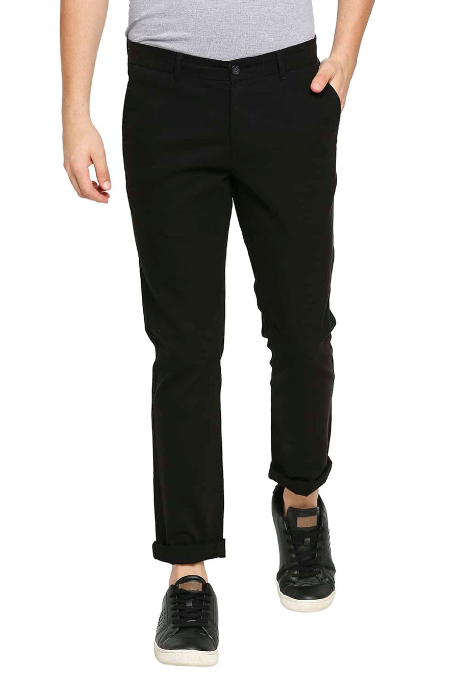 BASICS TAPERED FIT PIRATE BLACK STRETCH TROUSERS