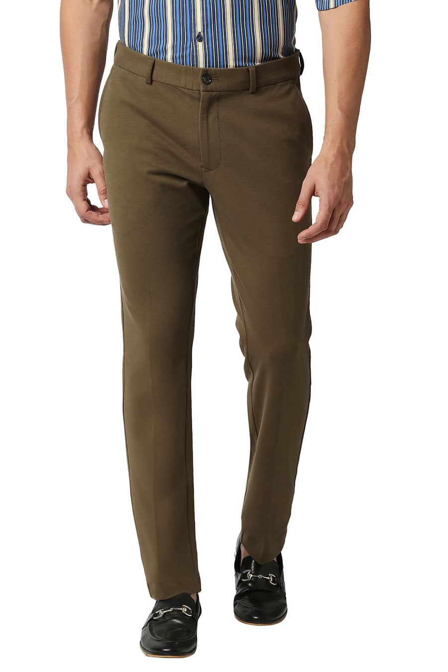 BASICS TAPERED FIT CAPULET OLIVE KNIT KNIT TROUSERS