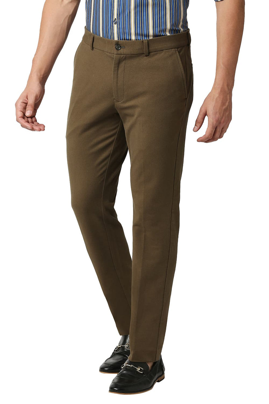 BASICS TAPERED FIT CAPULET OLIVE KNIT KNIT TROUSERS