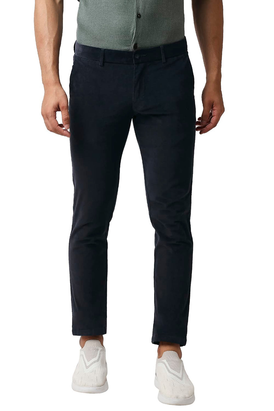 BASICS TAPERED FIT OYSTER BLACK STRETCH CORDUROY TROUSERS