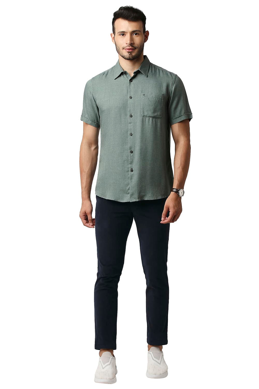 BASICS TAPERED FIT OYSTER BLACK STRETCH CORDUROY TROUSERS