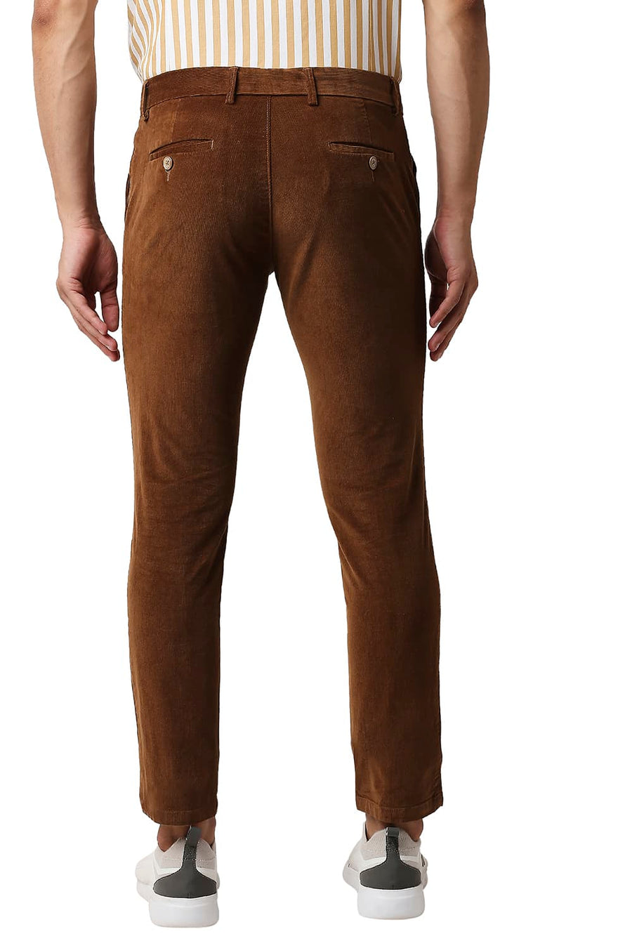 BASICS TAPERED FIT NUTHATCH BROWN STRETCH CORDUROY TROUSERS