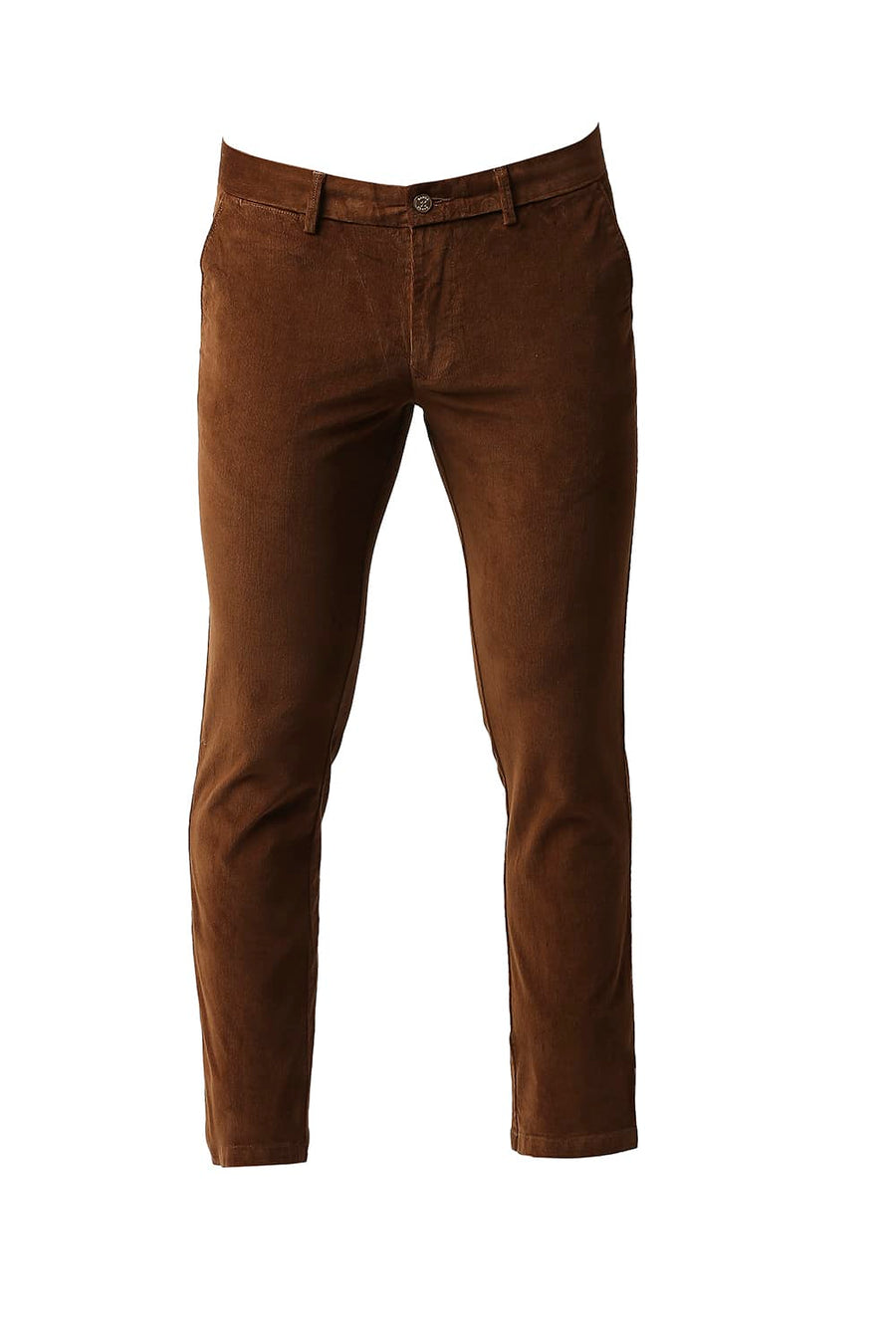 BASICS TAPERED FIT NUTHATCH BROWN STRETCH CORDUROY TROUSERS