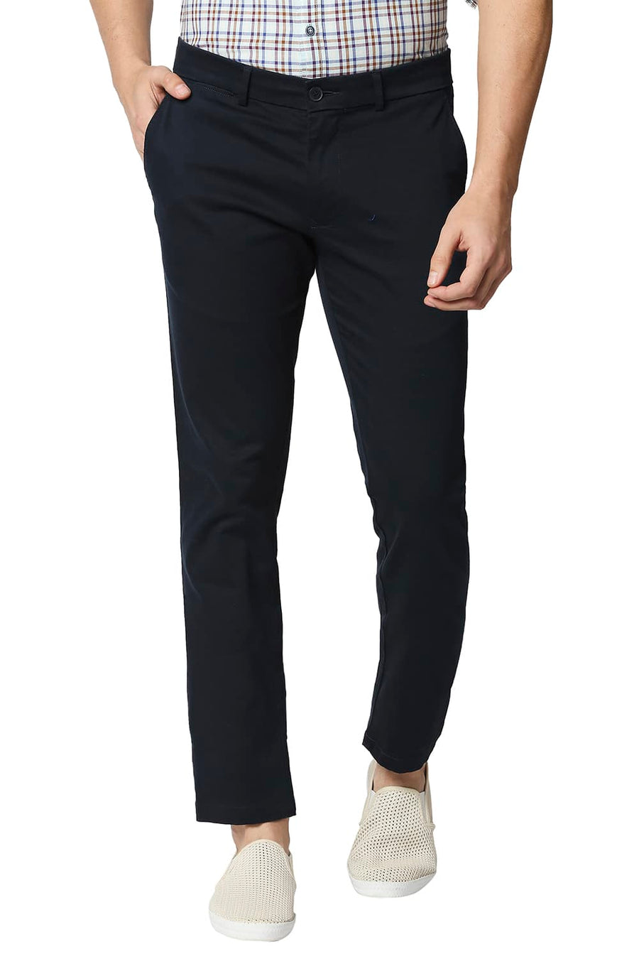 BASICS SKINNY FIT TITAN NAVY STRETCH TROUSERS