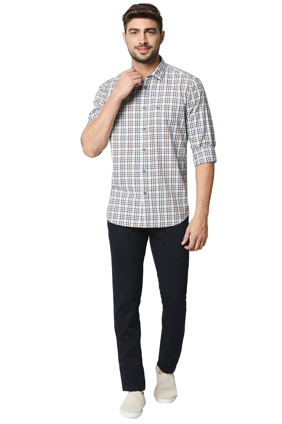 BASICS SKINNY FIT TITAN NAVY STRETCH TROUSERS