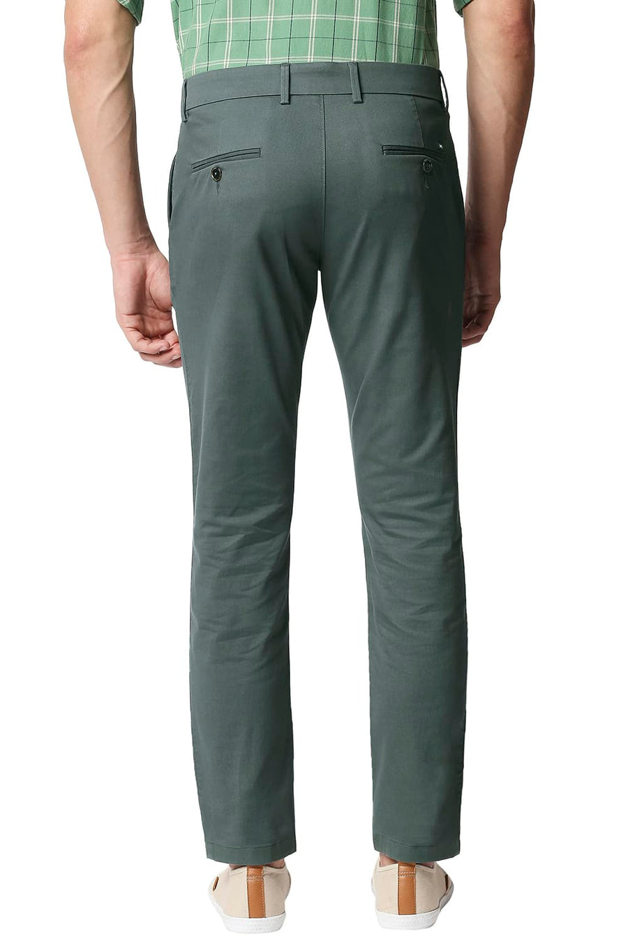 BASICS SKINNY FIT BLASAM GREEN STRETCH TROUSERS
