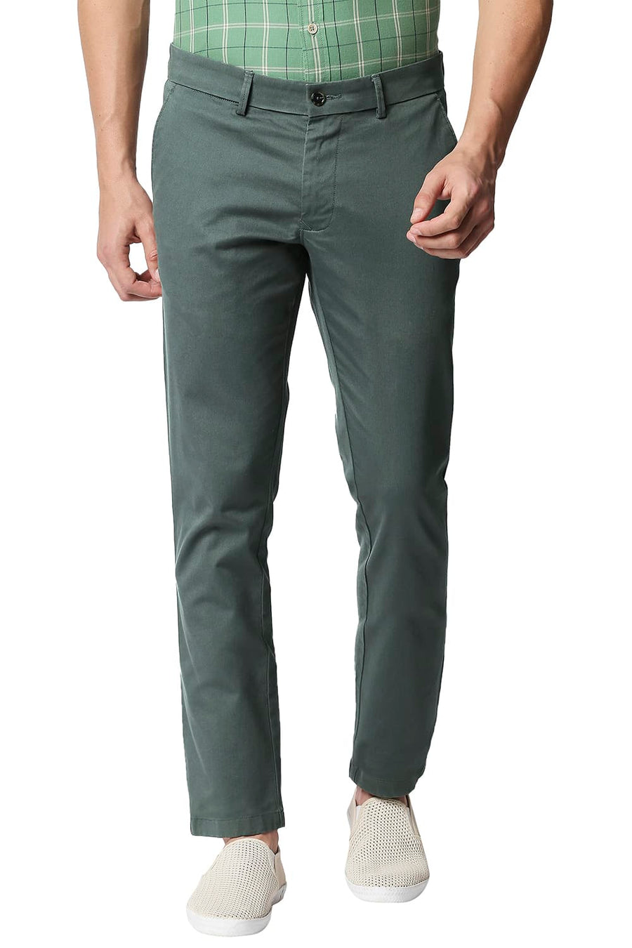 BASICS SKINNY FIT BLASAM GREEN STRETCH TROUSERS