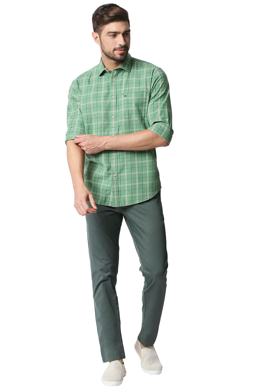 BASICS SKINNY FIT BLASAM GREEN STRETCH TROUSERS