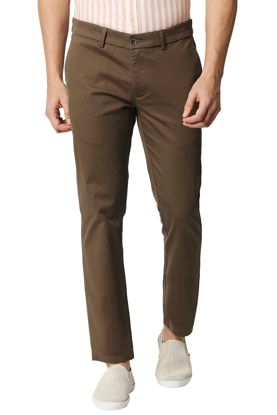 BASICS SKINNY FIT BISON BROWN STRETCH TROUSERS