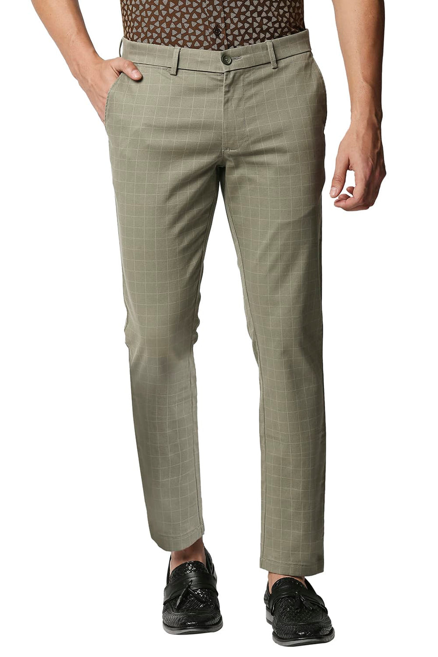 BASICS SKINNY FIT SEA GRASS GREEN STRETCH TROUSERS