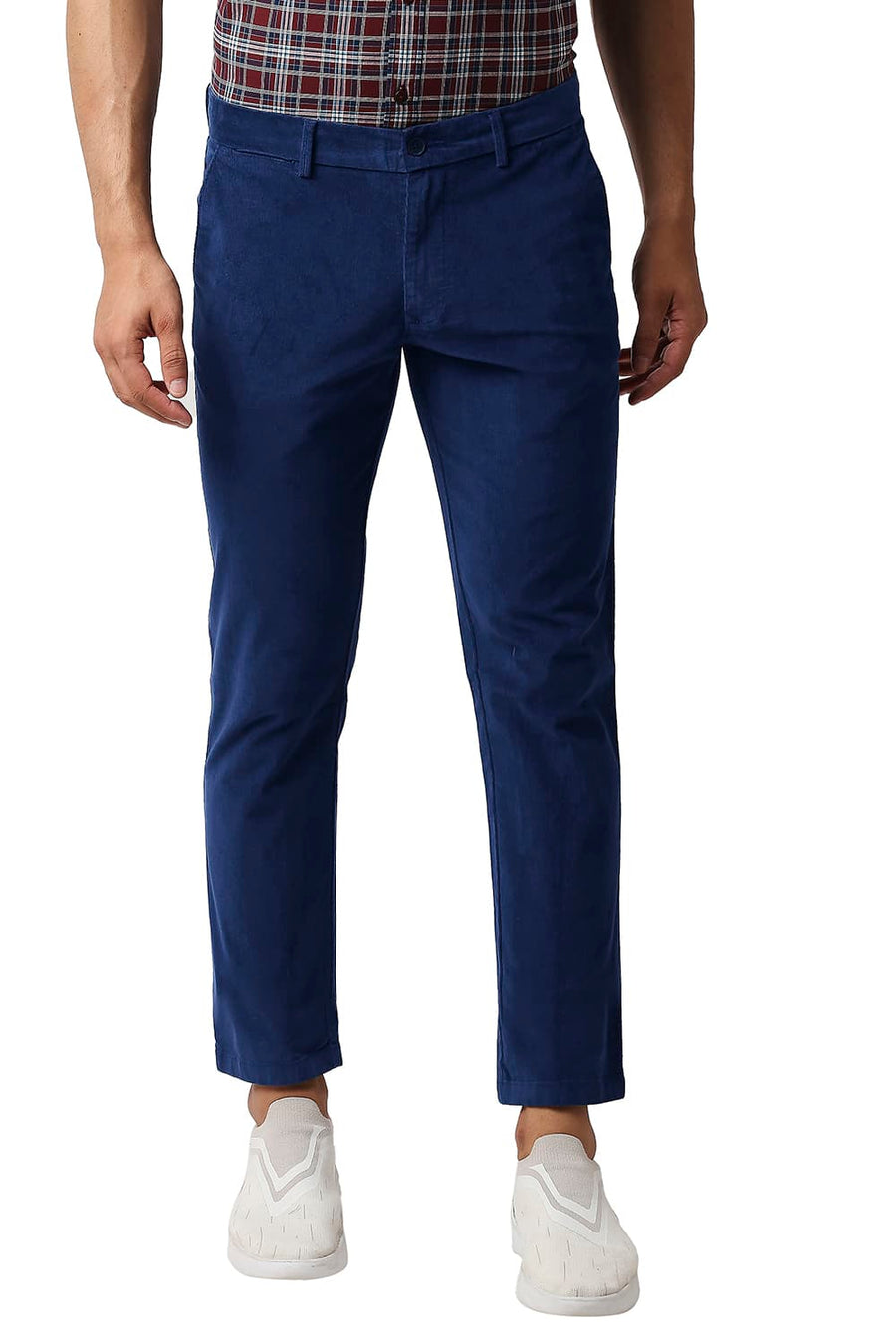 BASICS TAPERED FIT ENSIGN BLUE STRETCH CORDUROY TROUSERS