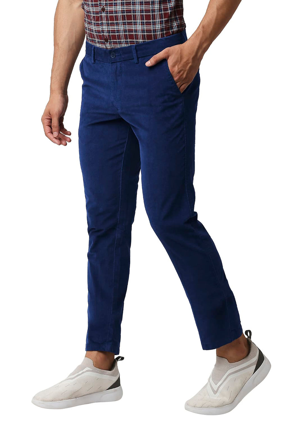 BASICS TAPERED FIT ENSIGN BLUE STRETCH CORDUROY TROUSERS