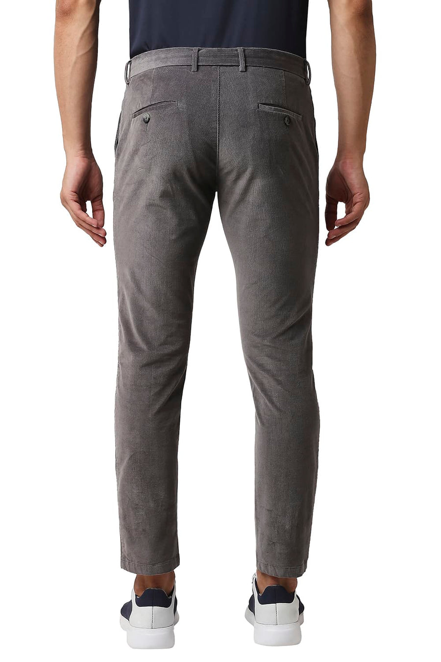 BASICS TAPERED FIT LAVA SMOKE GREY STRETCH CORDUROY TROUSERS