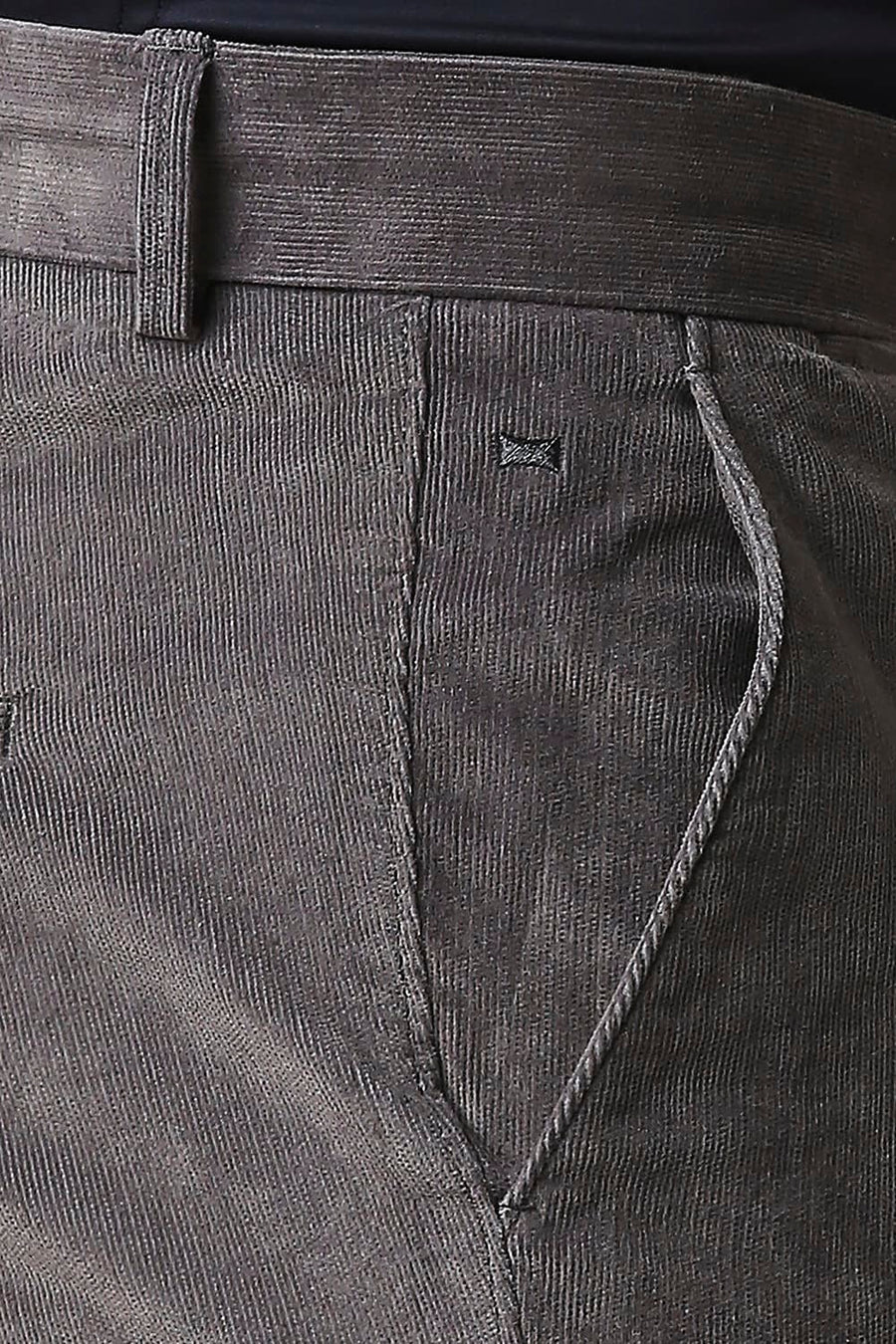 BASICS TAPERED FIT LAVA SMOKE GREY STRETCH CORDUROY TROUSERS