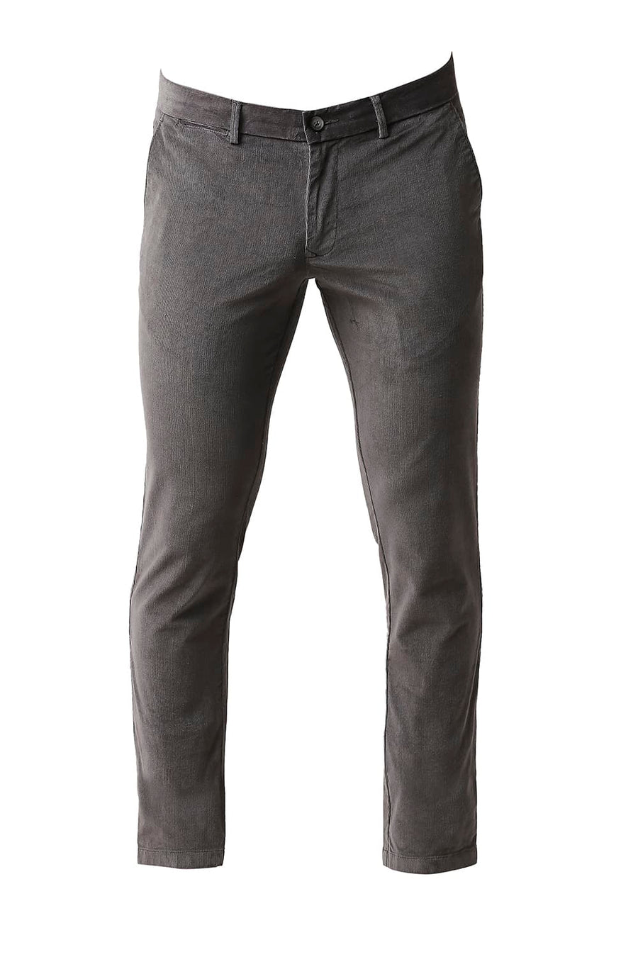 BASICS TAPERED FIT LAVA SMOKE GREY STRETCH CORDUROY TROUSERS