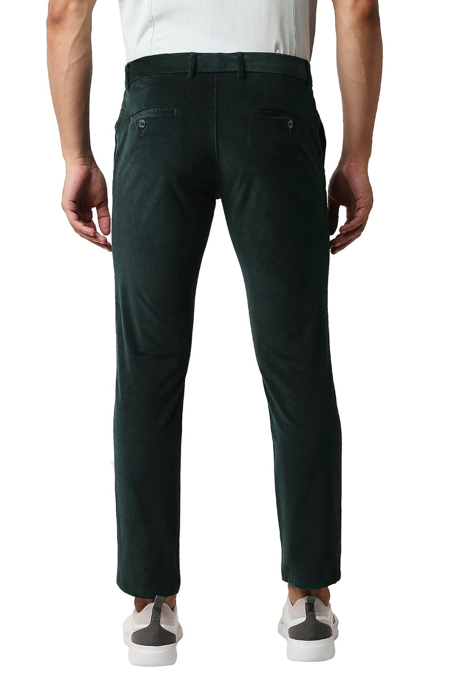 BASICS TAPERED FIT PONDEROSA PINE GREEN STRETCH CORDUROY TROUSERS