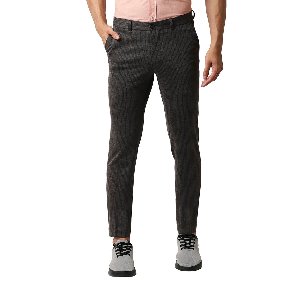 BASICS TAPERED FIT SMOKED PEARL STRETCH KNIT TROUSERS