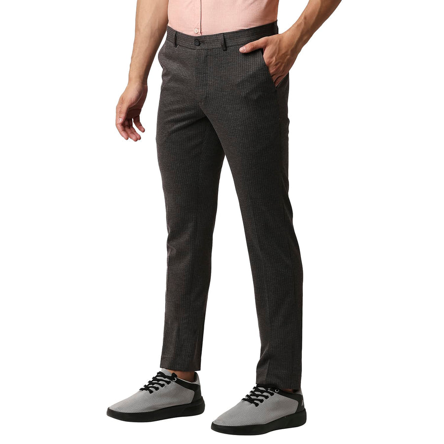 BASICS TAPERED FIT SMOKED PEARL STRETCH KNIT TROUSERS