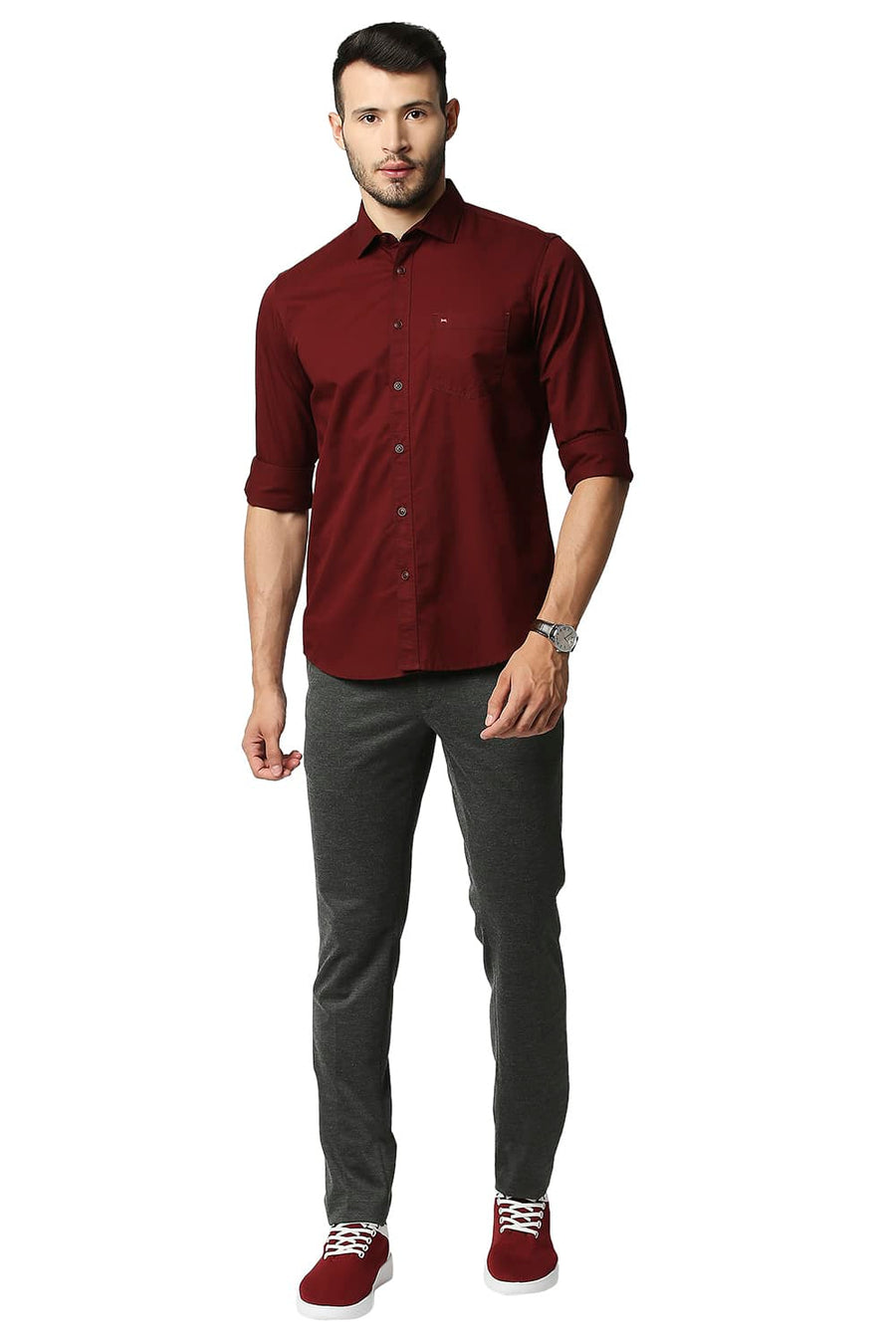BASICS TAPERED FIT GARGOYLE STRETCH KNIT TROUSERS