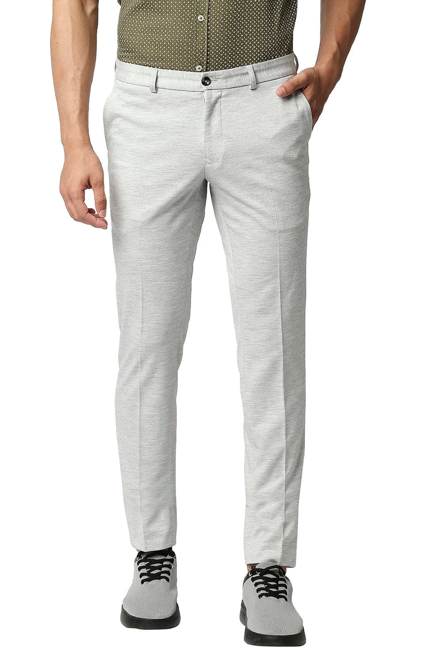 BASICS TAPERED FIT GREY VIOLET STRETCH KNIT TROUSERS
