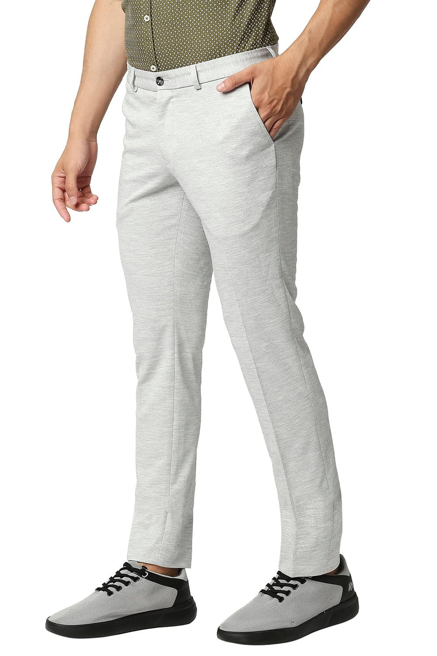 BASICS TAPERED FIT GREY VIOLET STRETCH KNIT TROUSERS