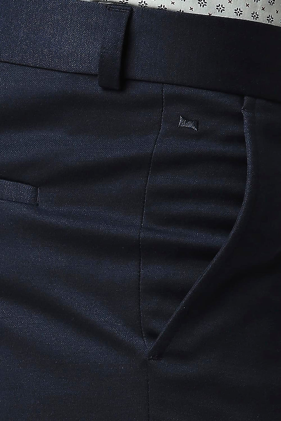 BASICS TAPERED FIT DARK DENIM STRETCH KNIT TROUSERS