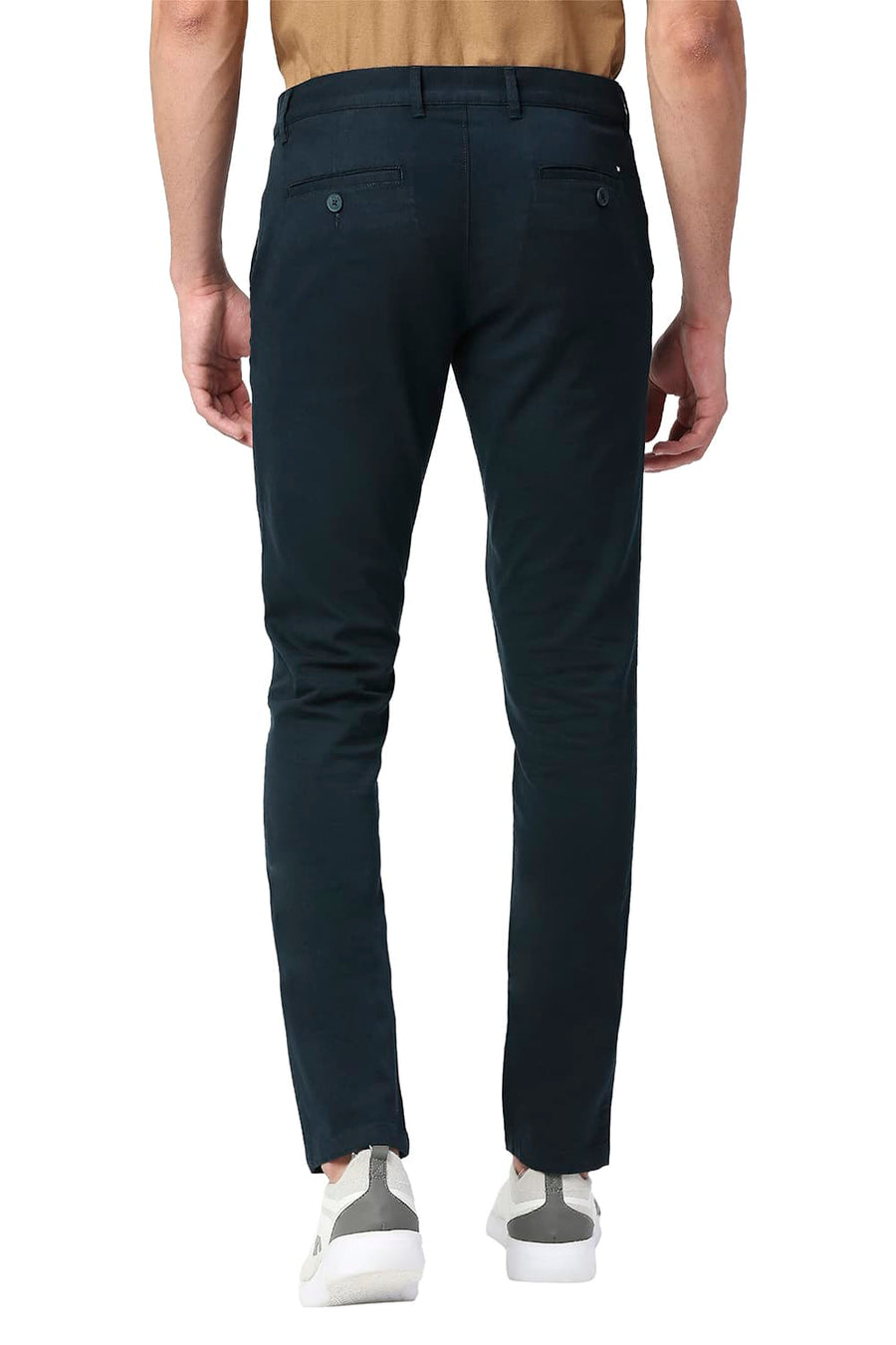 BASICS TAPERED FIT VULCAN NAVY COTTON STRETCH TROUSERS
