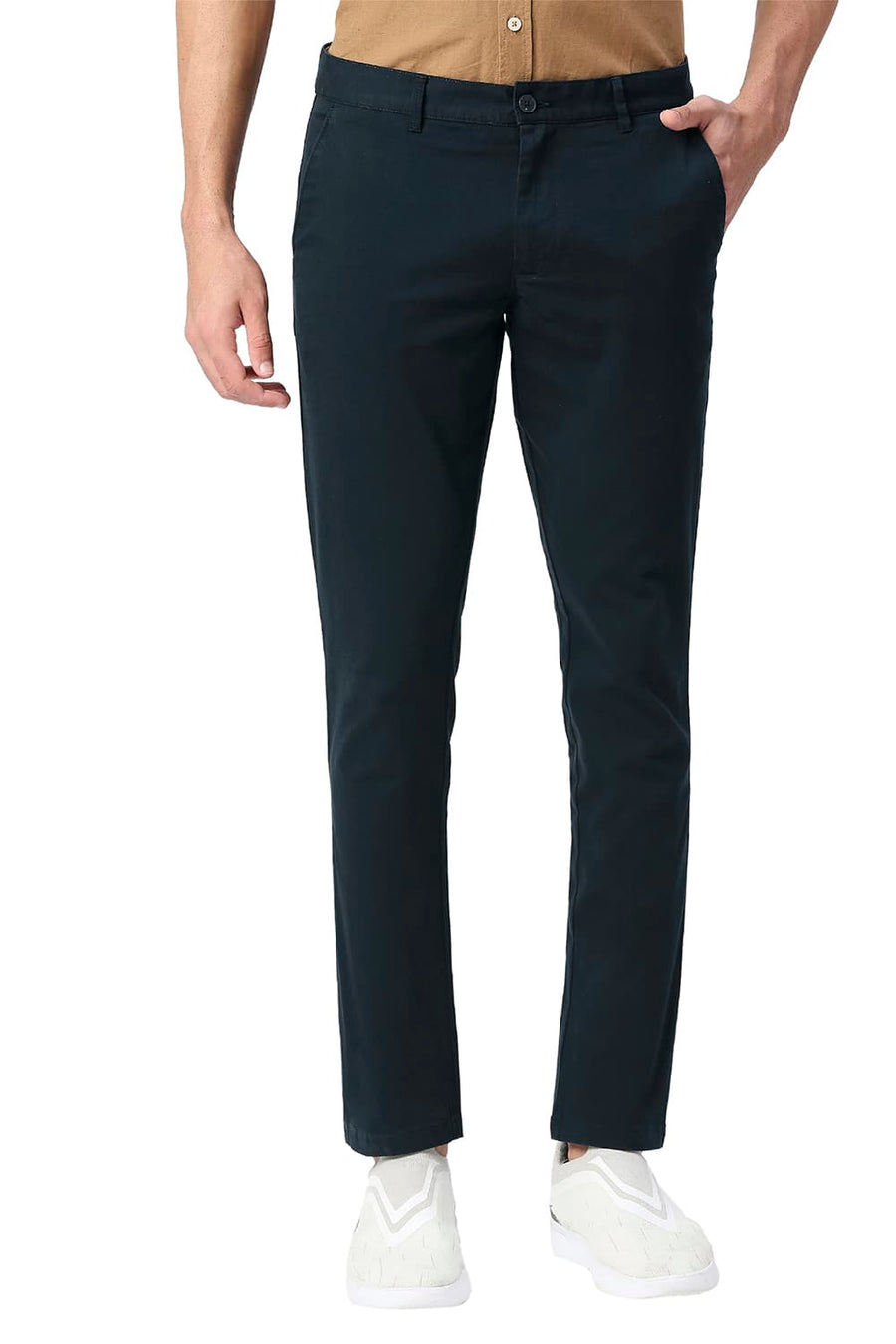 BASICS TAPERED FIT VULCAN NAVY COTTON STRETCH TROUSERS