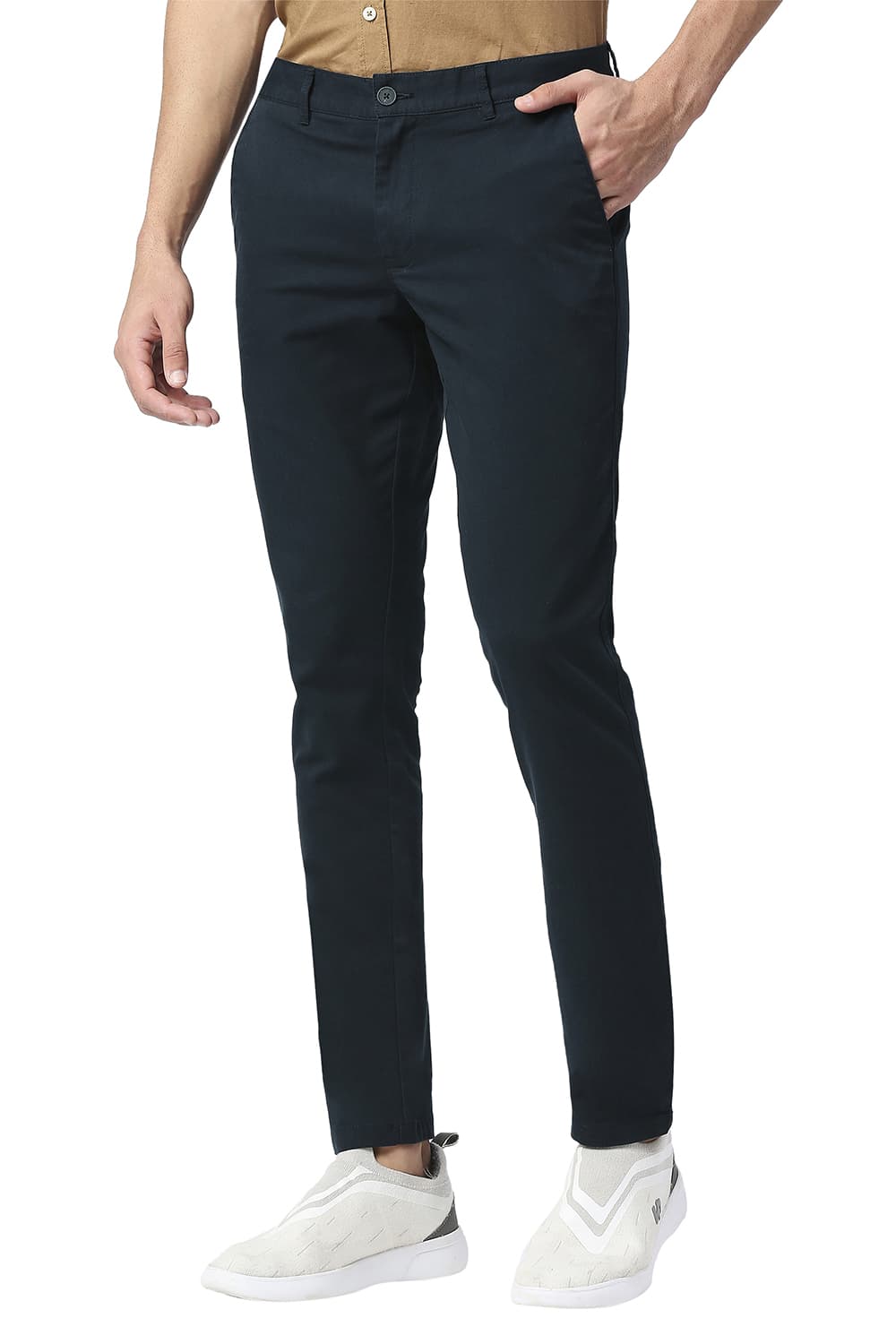 BASICS TAPERED FIT COTTON STRETCH TROUSERS